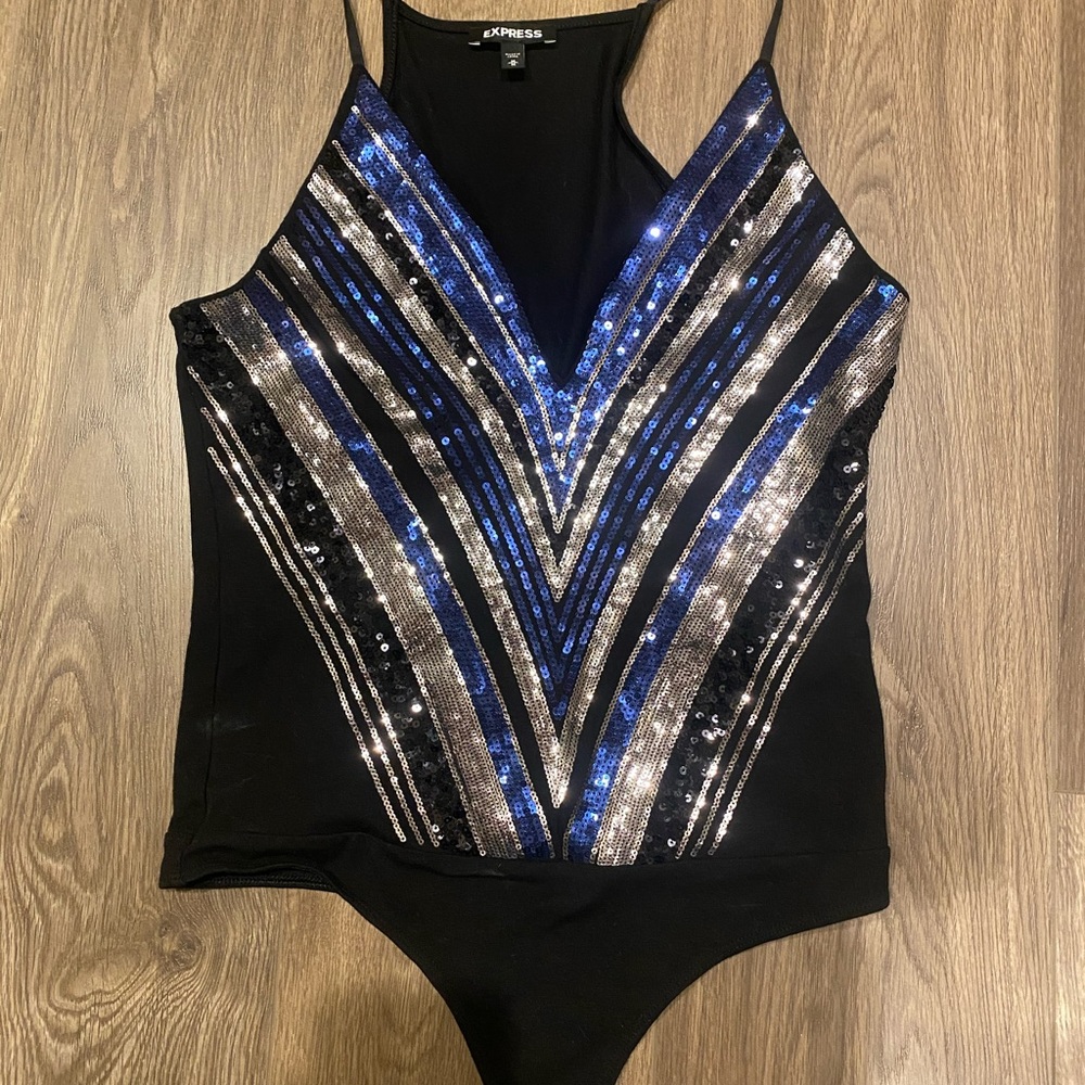 worn ONCE Express sequin body suit